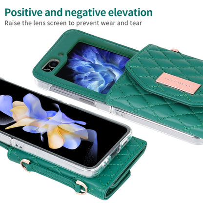For Samsung Galaxy Z Flip6 / Flip7 FE VIETAO Rhombic Texture Wallet PU Phone Case with Long Lanyard(Green) - Galaxy Z Flip6 5G Cases by VIETAO | Online Shopping UK | buy2fix