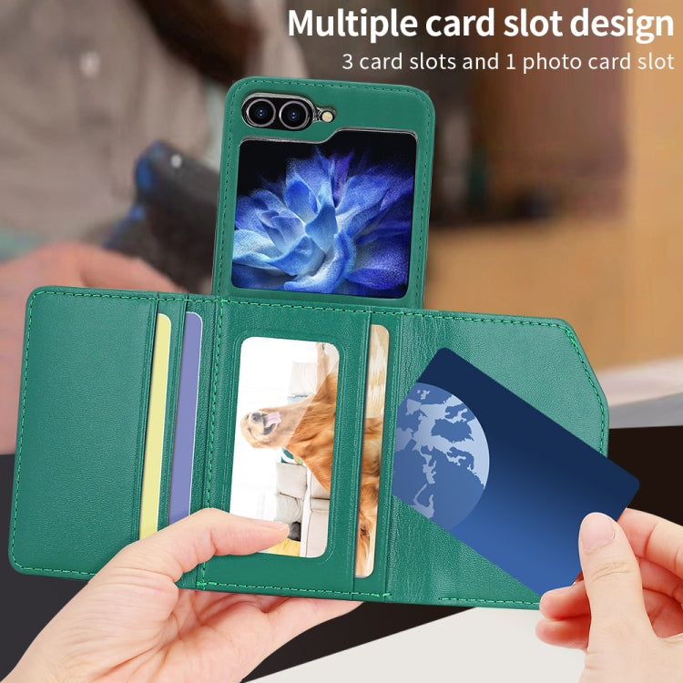 For Samsung Galaxy Z Flip6 / Flip7 FE VIETAO Rhombic Texture Wallet PU Phone Case with Long Lanyard(Green) - Galaxy Z Flip6 5G Cases by VIETAO | Online Shopping UK | buy2fix