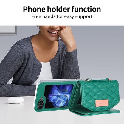 For Samsung Galaxy Z Flip6 / Flip7 FE VIETAO Rhombic Texture Wallet PU Phone Case with Long Lanyard(Green) - Galaxy Z Flip6 5G Cases by VIETAO | Online Shopping UK | buy2fix