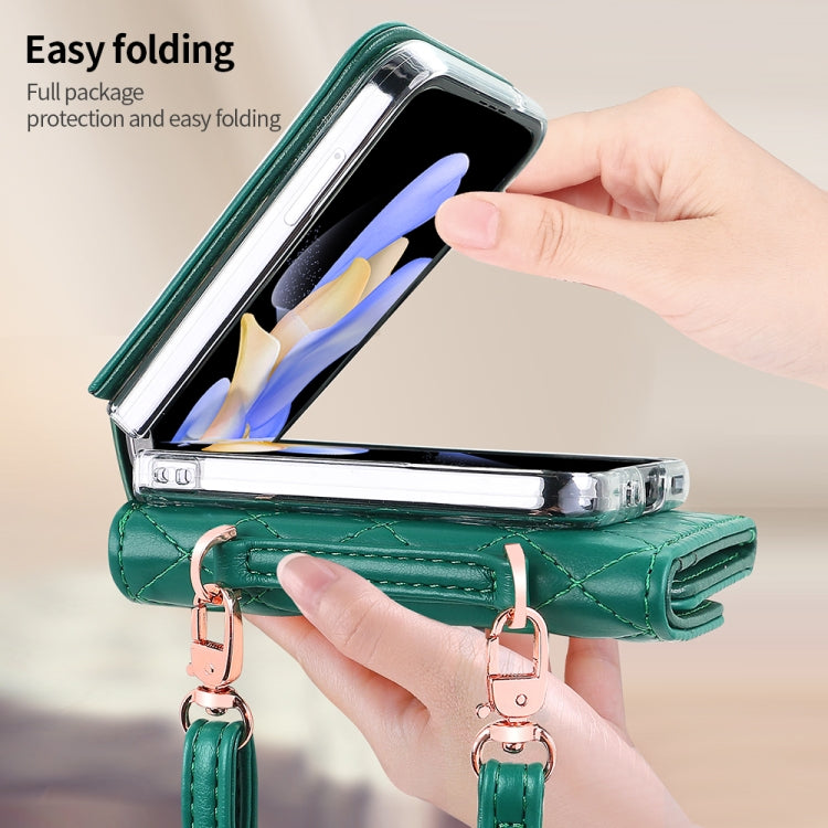 For Samsung Galaxy Z Flip6 / Flip7 FE VIETAO Rhombic Texture Wallet PU Phone Case with Long Lanyard(Green) - Galaxy Z Flip6 5G Cases by VIETAO | Online Shopping UK | buy2fix