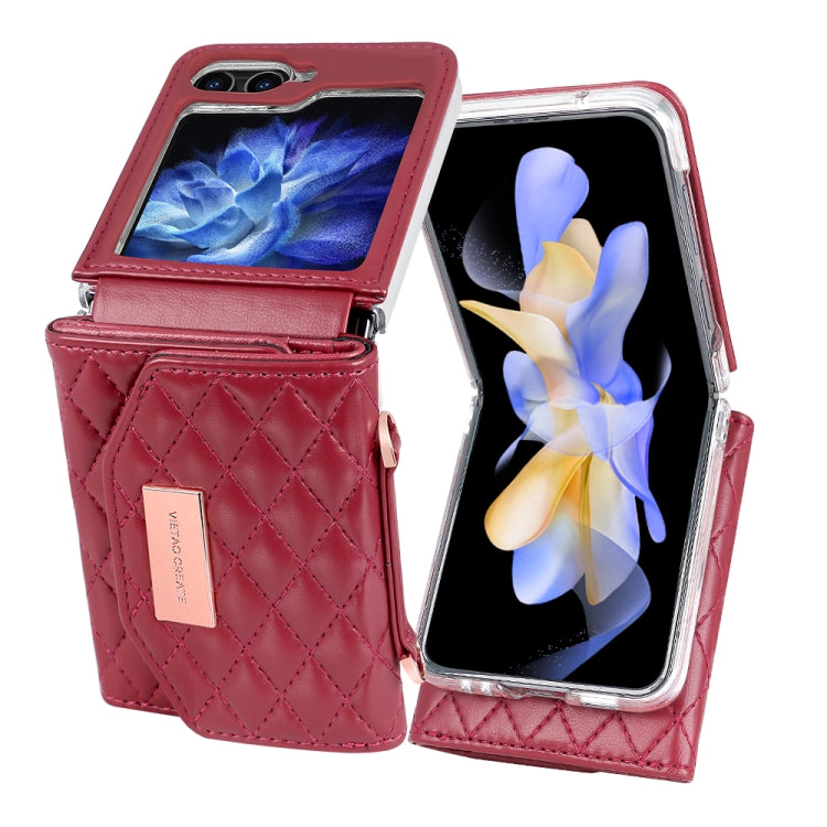 For Samsung Galaxy Z Flip6 / Flip7 FE VIETAO Rhombic Texture Wallet PU Phone Case with Long Lanyard(Red) - Galaxy Z Flip6 5G Cases by VIETAO | Online Shopping UK | buy2fix
