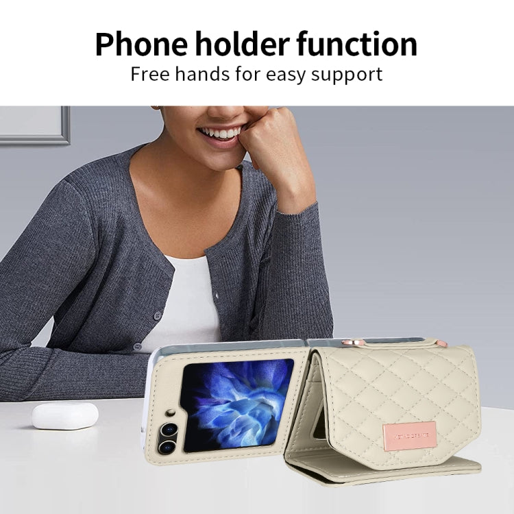 For Samsung Galaxy Z Flip6 / Flip7 FE VIETAO Rhombic Texture Wallet PU Phone Case with Long Lanyard(Beige) - Galaxy Z Flip6 5G Cases by VIETAO | Online Shopping UK | buy2fix