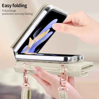 For Samsung Galaxy Z Flip6 / Flip7 FE VIETAO Rhombic Texture Wallet PU Phone Case with Long Lanyard(Beige) - Galaxy Z Flip6 5G Cases by VIETAO | Online Shopping UK | buy2fix