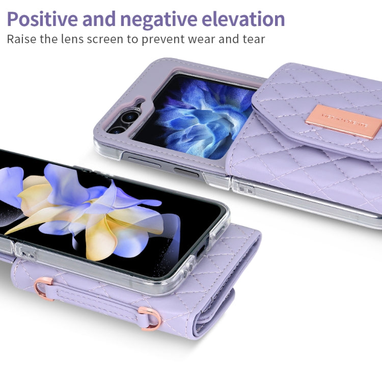 For Samsung Galaxy Z Flip6 / Flip7 FE VIETAO Rhombic Texture Wallet PU Phone Case with Long Lanyard(Purple) - Galaxy Z Flip6 5G Cases by VIETAO | Online Shopping UK | buy2fix