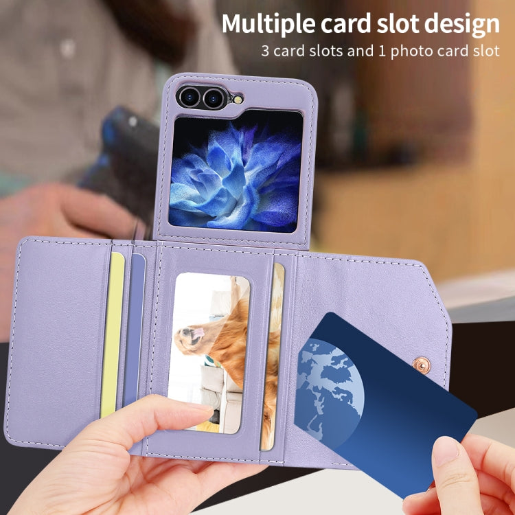 For Samsung Galaxy Z Flip6 / Flip7 FE VIETAO Rhombic Texture Wallet PU Phone Case with Long Lanyard(Purple) - Galaxy Z Flip6 5G Cases by VIETAO | Online Shopping UK | buy2fix