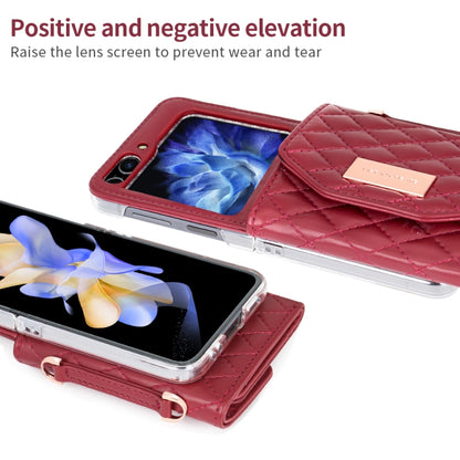 For Samsung Galaxy Z Flip5 VIETAO Rhombic Texture Wallet PU Phone Case with Long Lanyard(Red) - Galaxy Z Flip5 Cases by VIETAO | Online Shopping UK | buy2fix