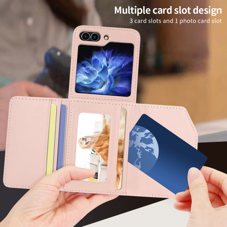 For Samsung Galaxy Z Flip5 VIETAO Rhombic Texture Wallet PU Phone Case with Long Lanyard(Pink) - Galaxy Z Flip5 Cases by VIETAO | Online Shopping UK | buy2fix