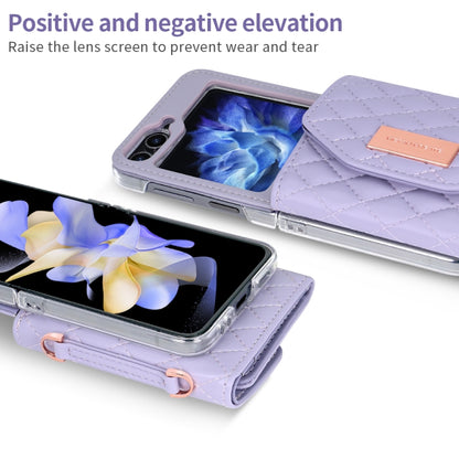 For Samsung Galaxy Z Flip5 VIETAO Rhombic Texture Wallet PU Phone Case with Long Lanyard(Purple) - Galaxy Z Flip5 Cases by VIETAO | Online Shopping UK | buy2fix