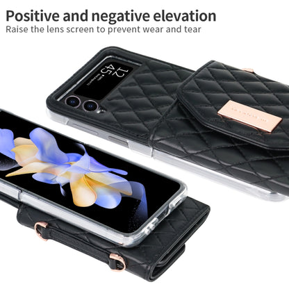For Samsung Galaxy Z Flip4 VIETAO Rhombic Texture Wallet PU Phone Case with Long Lanyard(Black) - Galaxy Z Flip4 5G Cases by VIETAO | Online Shopping UK | buy2fix