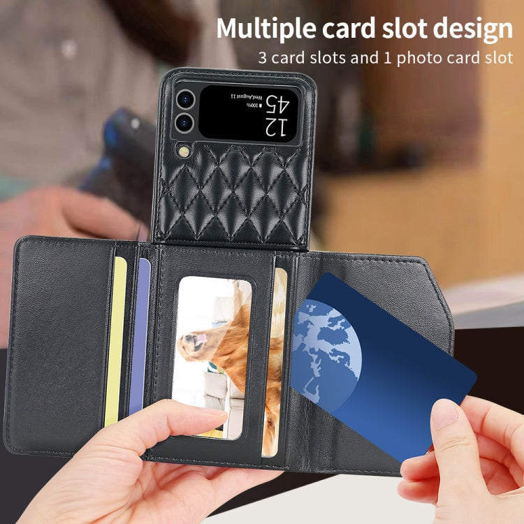 For Samsung Galaxy Z Flip4 VIETAO Rhombic Texture Wallet PU Phone Case with Long Lanyard(Black) - Galaxy Z Flip4 5G Cases by VIETAO | Online Shopping UK | buy2fix