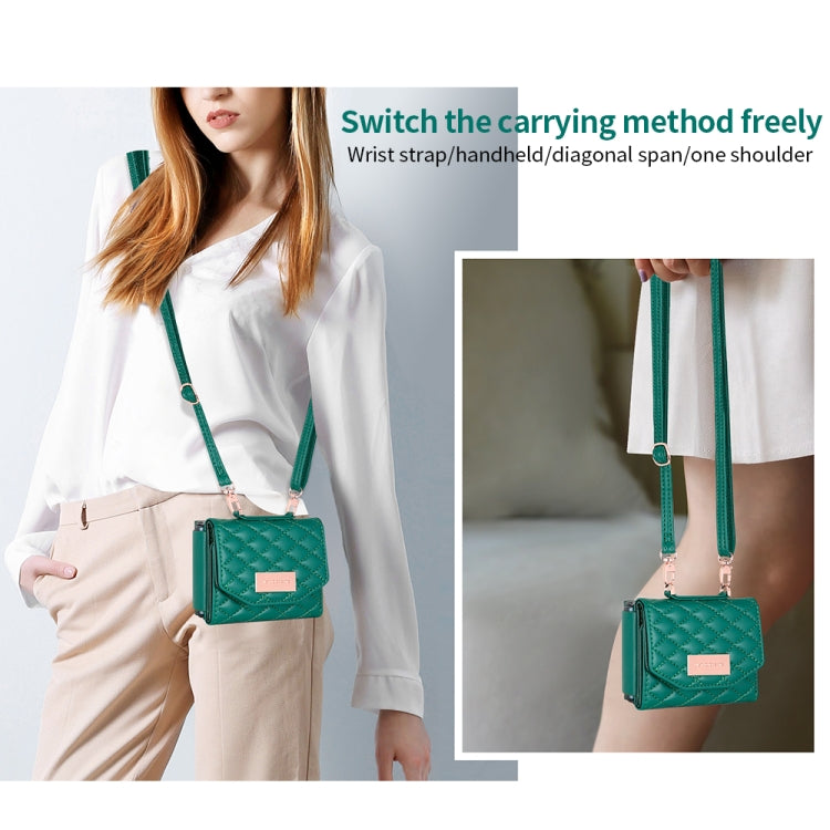 For Samsung Galaxy Z Flip4 VIETAO Rhombic Texture Wallet PU Phone Case with Long Lanyard(Green) - Galaxy Z Flip4 5G Cases by VIETAO | Online Shopping UK | buy2fix