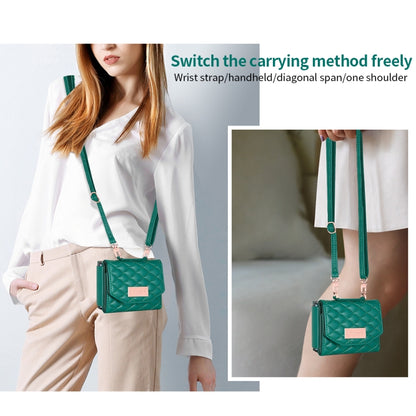 For Samsung Galaxy Z Flip4 VIETAO Rhombic Texture Wallet PU Phone Case with Long Lanyard(Green) - Galaxy Z Flip4 5G Cases by VIETAO | Online Shopping UK | buy2fix