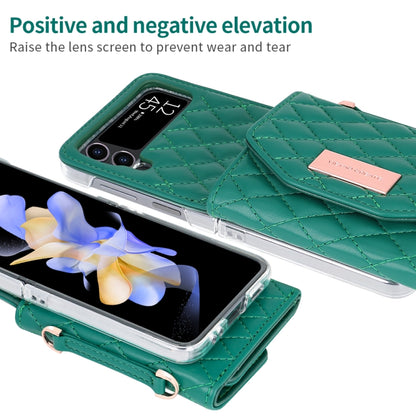 For Samsung Galaxy Z Flip4 VIETAO Rhombic Texture Wallet PU Phone Case with Long Lanyard(Green) - Galaxy Z Flip4 5G Cases by VIETAO | Online Shopping UK | buy2fix