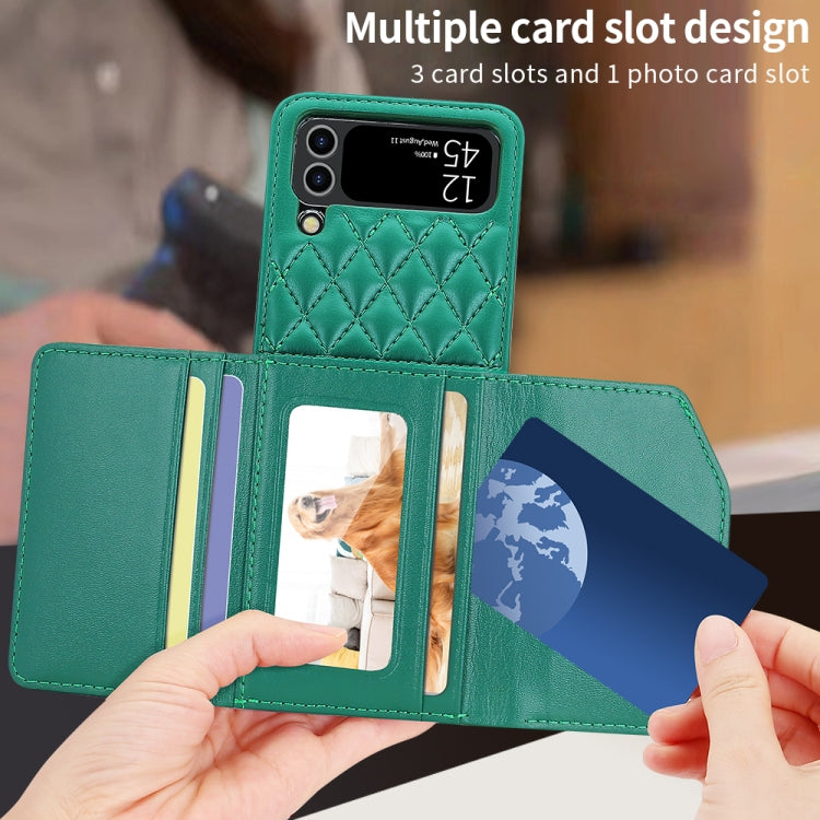 For Samsung Galaxy Z Flip4 VIETAO Rhombic Texture Wallet PU Phone Case with Long Lanyard(Green) - Galaxy Z Flip4 5G Cases by VIETAO | Online Shopping UK | buy2fix