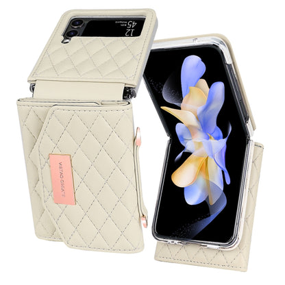 For Samsung Galaxy Z Flip4 VIETAO Rhombic Texture Wallet PU Phone Case with Long Lanyard(Beige) - Galaxy Z Flip4 5G Cases by VIETAO | Online Shopping UK | buy2fix
