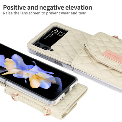 For Samsung Galaxy Z Flip4 VIETAO Rhombic Texture Wallet PU Phone Case with Long Lanyard(Beige) - Galaxy Z Flip4 5G Cases by VIETAO | Online Shopping UK | buy2fix