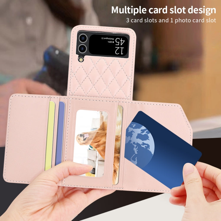 For Samsung Galaxy Z Flip4 VIETAO Rhombic Texture Wallet PU Phone Case with Long Lanyard(Pink) - Galaxy Z Flip4 5G Cases by VIETAO | Online Shopping UK | buy2fix