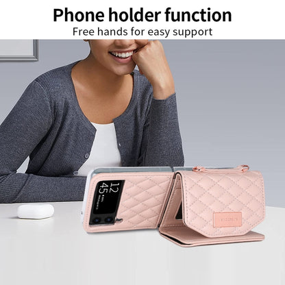 For Samsung Galaxy Z Flip4 VIETAO Rhombic Texture Wallet PU Phone Case with Long Lanyard(Pink) - Galaxy Z Flip4 5G Cases by VIETAO | Online Shopping UK | buy2fix