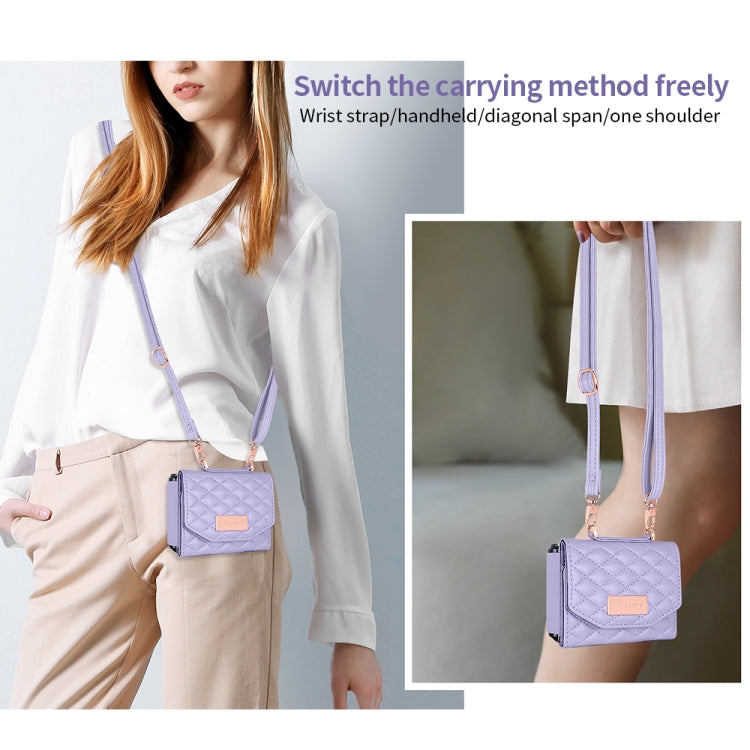 For Samsung Galaxy Z Flip4 VIETAO Rhombic Texture Wallet PU Phone Case with Long Lanyard(Purple) - Galaxy Z Flip4 5G Cases by VIETAO | Online Shopping UK | buy2fix