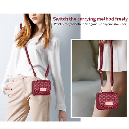 For Samsung Galaxy Z Flip3 5G VIETAO Rhombic Texture Wallet PU Phone Case with Long Lanyard(Red) - Galaxy Phone Cases by VIETAO | Online Shopping UK | buy2fix