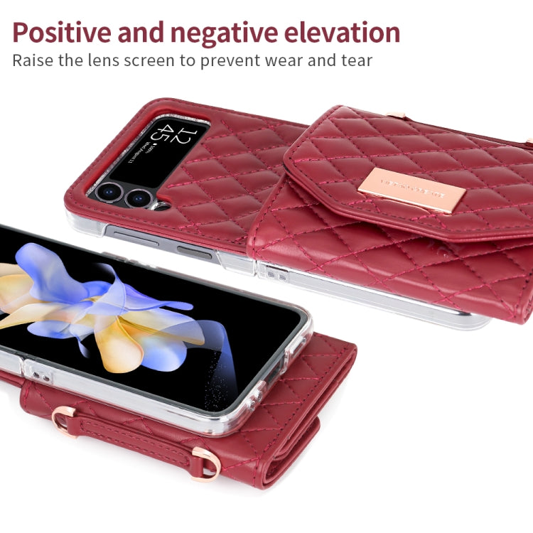 For Samsung Galaxy Z Flip3 5G VIETAO Rhombic Texture Wallet PU Phone Case with Long Lanyard(Red) - Galaxy Phone Cases by VIETAO | Online Shopping UK | buy2fix