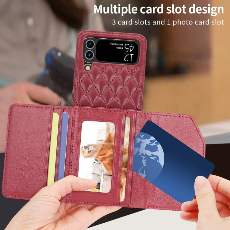 For Samsung Galaxy Z Flip3 5G VIETAO Rhombic Texture Wallet PU Phone Case with Long Lanyard(Red) - Galaxy Phone Cases by VIETAO | Online Shopping UK | buy2fix