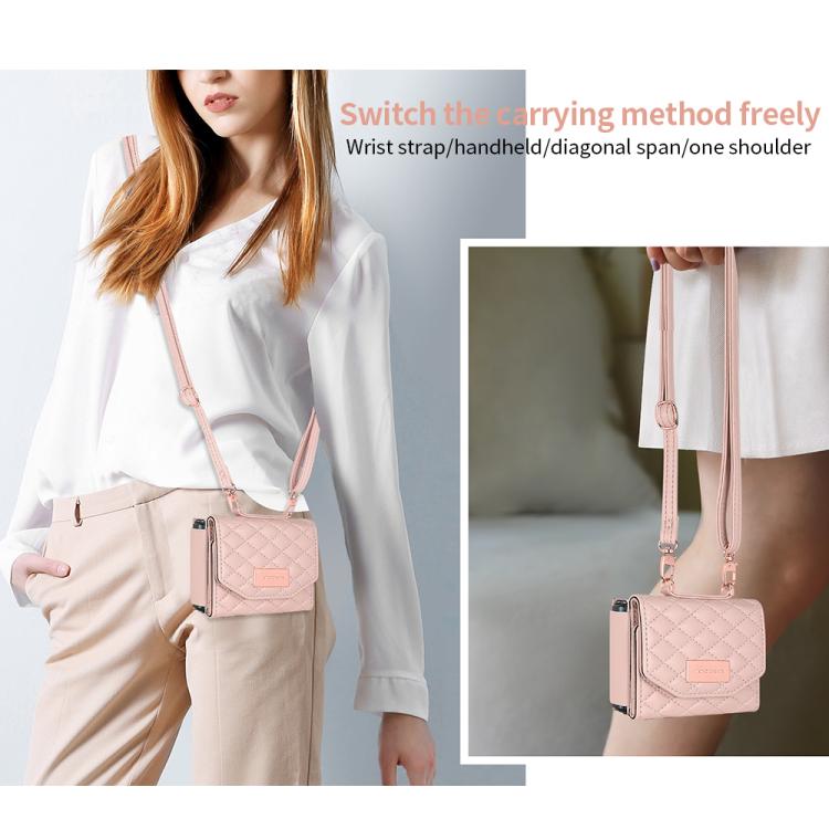 For Samsung Galaxy Z Flip3 5G VIETAO Rhombic Texture Wallet PU Phone Case with Long Lanyard(Pink) - Galaxy Phone Cases by VIETAO | Online Shopping UK | buy2fix