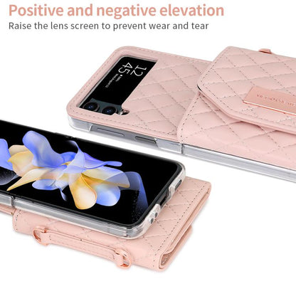 For Samsung Galaxy Z Flip3 5G VIETAO Rhombic Texture Wallet PU Phone Case with Long Lanyard(Pink) - Galaxy Phone Cases by VIETAO | Online Shopping UK | buy2fix