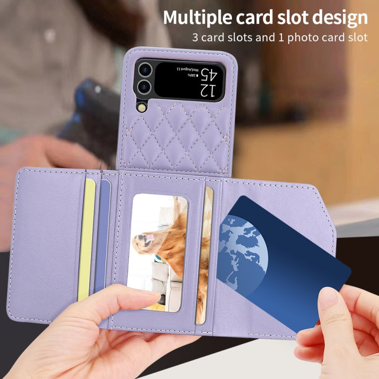For Samsung Galaxy Z Flip3 5G VIETAO Rhombic Texture Wallet PU Phone Case with Long Lanyard(Purple) - Galaxy Phone Cases by VIETAO | Online Shopping UK | buy2fix