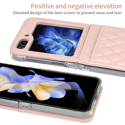 For Samsung Galaxy Z Flip6 / Flip7 FE VIETAO Rhombic Texture PU Card Slot Phone Case with Lanyard(Pink) - Galaxy Z Flip6 5G Cases by VIETAO | Online Shopping UK | buy2fix