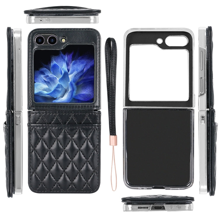For Samsung Galaxy Z Flip6 / Flip7 FE VIETAO Rhombic Texture PU Card Slot Phone Case with Lanyard(Black) - Galaxy Z Flip6 5G Cases by VIETAO | Online Shopping UK | buy2fix