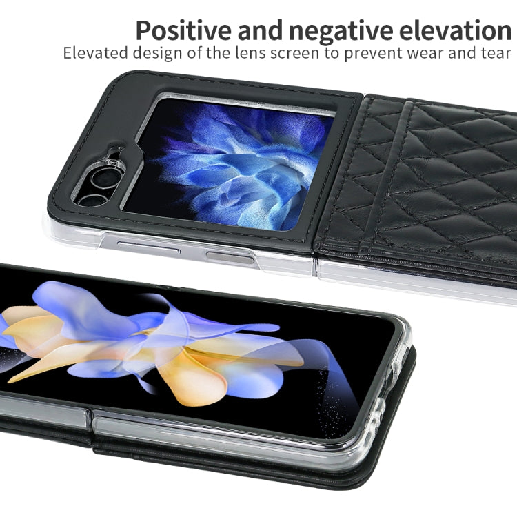 For Samsung Galaxy Z Flip6 / Flip7 FE VIETAO Rhombic Texture PU Card Slot Phone Case with Lanyard(Black) - Galaxy Z Flip6 5G Cases by VIETAO | Online Shopping UK | buy2fix