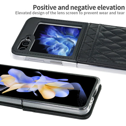 For Samsung Galaxy Z Flip6 / Flip7 FE VIETAO Rhombic Texture PU Card Slot Phone Case with Lanyard(Black) - Galaxy Z Flip6 5G Cases by VIETAO | Online Shopping UK | buy2fix