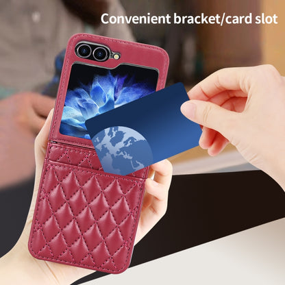 For Samsung Galaxy Z Flip6 / Flip7 FE VIETAO Rhombic Texture PU Card Slot Phone Case with Lanyard(Red) - Galaxy Z Flip6 5G Cases by VIETAO | Online Shopping UK | buy2fix