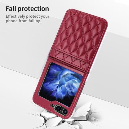 For Samsung Galaxy Z Flip6 / Flip7 FE VIETAO Rhombic Texture PU Card Slot Phone Case with Lanyard(Red) - Galaxy Z Flip6 5G Cases by VIETAO | Online Shopping UK | buy2fix