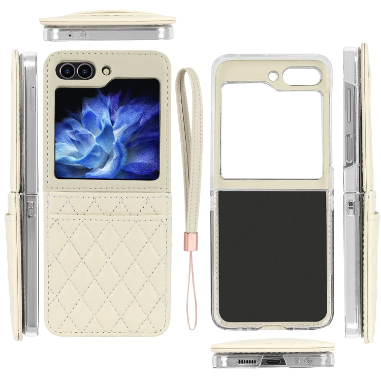 For Samsung Galaxy Z Flip6 / Flip7 FE VIETAO Rhombic Texture PU Card Slot Phone Case with Lanyard(Beige) - Galaxy Z Flip6 5G Cases by VIETAO | Online Shopping UK | buy2fix