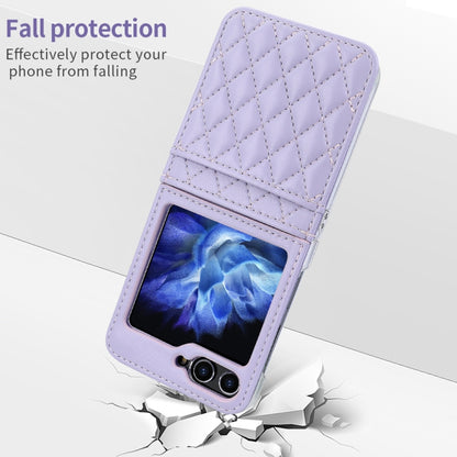 For Samsung Galaxy Z Flip6 / Flip7 FE VIETAO Rhombic Texture PU Card Slot Phone Case with Lanyard(Purple) - Galaxy Z Flip6 5G Cases by VIETAO | Online Shopping UK | buy2fix