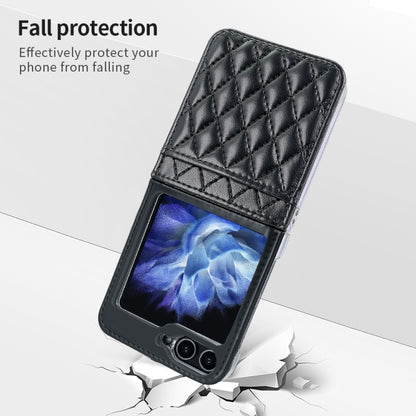 For Samsung Galaxy Z Flip5 VIETAO Rhombic Texture PU Card Slot Phone Case with Lanyard(Black) - Galaxy Z Flip5 Cases by VIETAO | Online Shopping UK | buy2fix