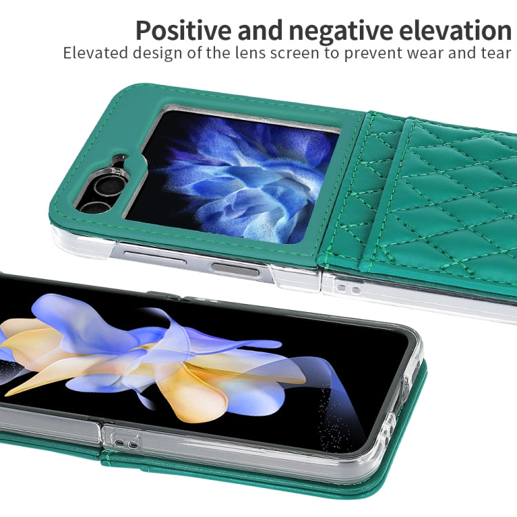 For Samsung Galaxy Z Flip5 VIETAO Rhombic Texture PU Card Slot Phone Case with Lanyard(Green) - Galaxy Z Flip5 Cases by VIETAO | Online Shopping UK | buy2fix