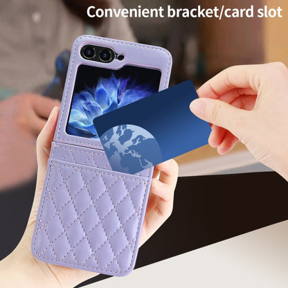 For Samsung Galaxy Z Flip5 VIETAO Rhombic Texture PU Card Slot Phone Case with Lanyard(Purple) - Galaxy Z Flip5 Cases by VIETAO | Online Shopping UK | buy2fix
