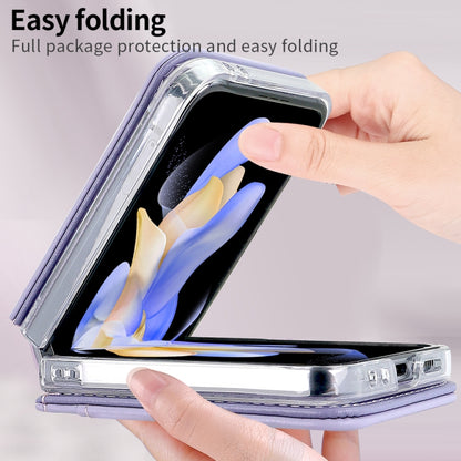 For Samsung Galaxy Z Flip5 VIETAO Rhombic Texture PU Card Slot Phone Case with Lanyard(Purple) - Galaxy Z Flip5 Cases by VIETAO | Online Shopping UK | buy2fix