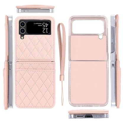 For Samsung Galaxy Z Flip4 VIETAO Rhombic Texture PU Card Slot Phone Case with Lanyard(Pink) - Galaxy Z Flip4 5G Cases by VIETAO | Online Shopping UK | buy2fix