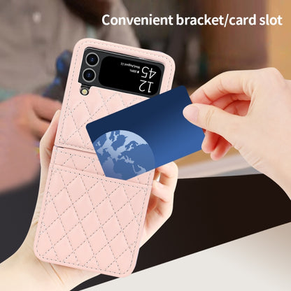 For Samsung Galaxy Z Flip4 VIETAO Rhombic Texture PU Card Slot Phone Case with Lanyard(Pink) - Galaxy Z Flip4 5G Cases by VIETAO | Online Shopping UK | buy2fix