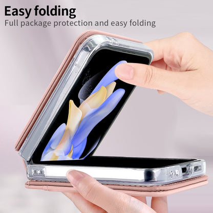 For Samsung Galaxy Z Flip4 VIETAO Rhombic Texture PU Card Slot Phone Case with Lanyard(Pink) - Galaxy Z Flip4 5G Cases by VIETAO | Online Shopping UK | buy2fix