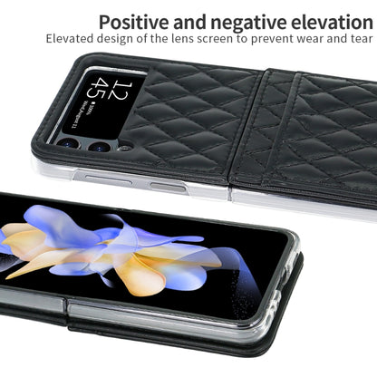 For Samsung Galaxy Z Flip4 VIETAO Rhombic Texture PU Card Slot Phone Case with Lanyard(Black) - Galaxy Z Flip4 5G Cases by VIETAO | Online Shopping UK | buy2fix