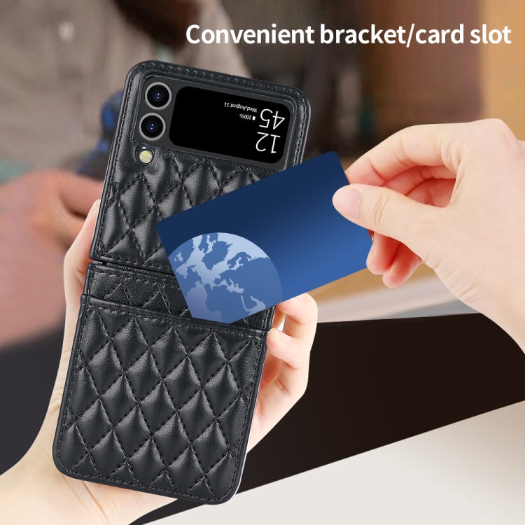 For Samsung Galaxy Z Flip4 VIETAO Rhombic Texture PU Card Slot Phone Case with Lanyard(Black) - Galaxy Z Flip4 5G Cases by VIETAO | Online Shopping UK | buy2fix
