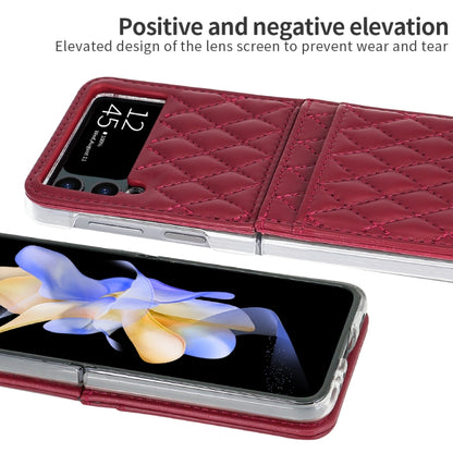 For Samsung Galaxy Z Flip4 VIETAO Rhombic Texture PU Card Slot Phone Case with Lanyard(Red) - Galaxy Z Flip4 5G Cases by VIETAO | Online Shopping UK | buy2fix