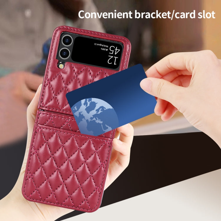 For Samsung Galaxy Z Flip4 VIETAO Rhombic Texture PU Card Slot Phone Case with Lanyard(Red) - Galaxy Z Flip4 5G Cases by VIETAO | Online Shopping UK | buy2fix