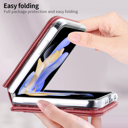 For Samsung Galaxy Z Flip4 VIETAO Rhombic Texture PU Card Slot Phone Case with Lanyard(Red) - Galaxy Z Flip4 5G Cases by VIETAO | Online Shopping UK | buy2fix