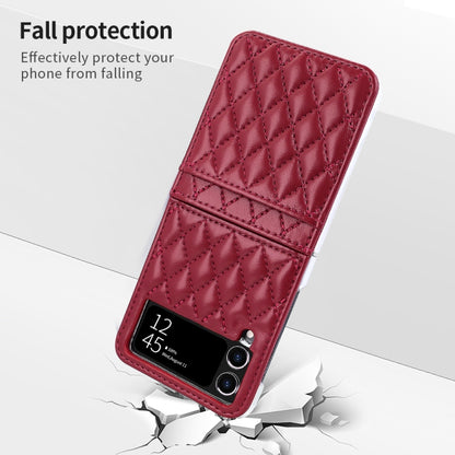 For Samsung Galaxy Z Flip4 VIETAO Rhombic Texture PU Card Slot Phone Case with Lanyard(Red) - Galaxy Z Flip4 5G Cases by VIETAO | Online Shopping UK | buy2fix